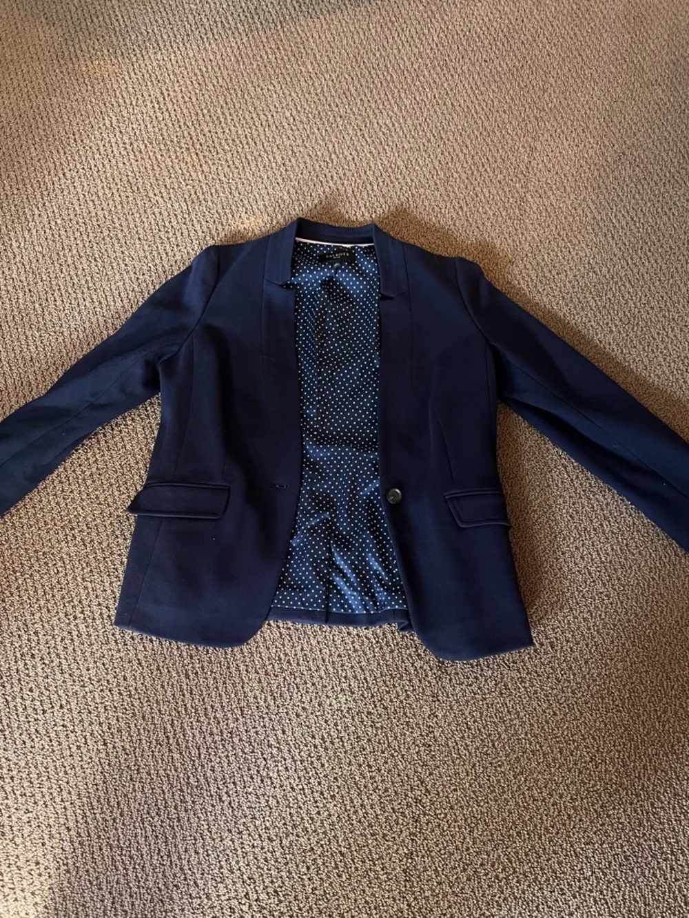 Talbots Navy Jacket with White Polka Dot Lining